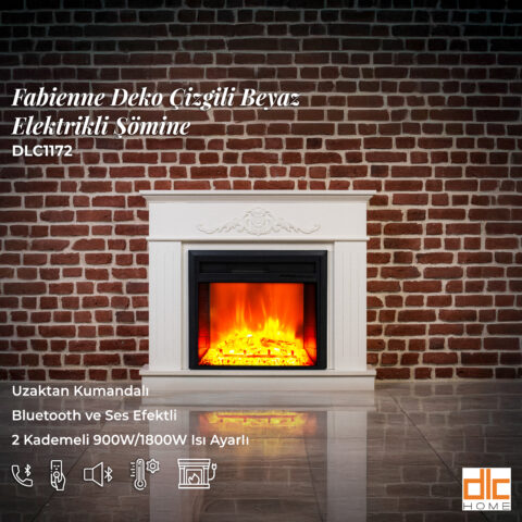 DLC Fabıenne Deko Ses Efektli Bluetooth'lu Şömine Çizgili Beyaz Ef23